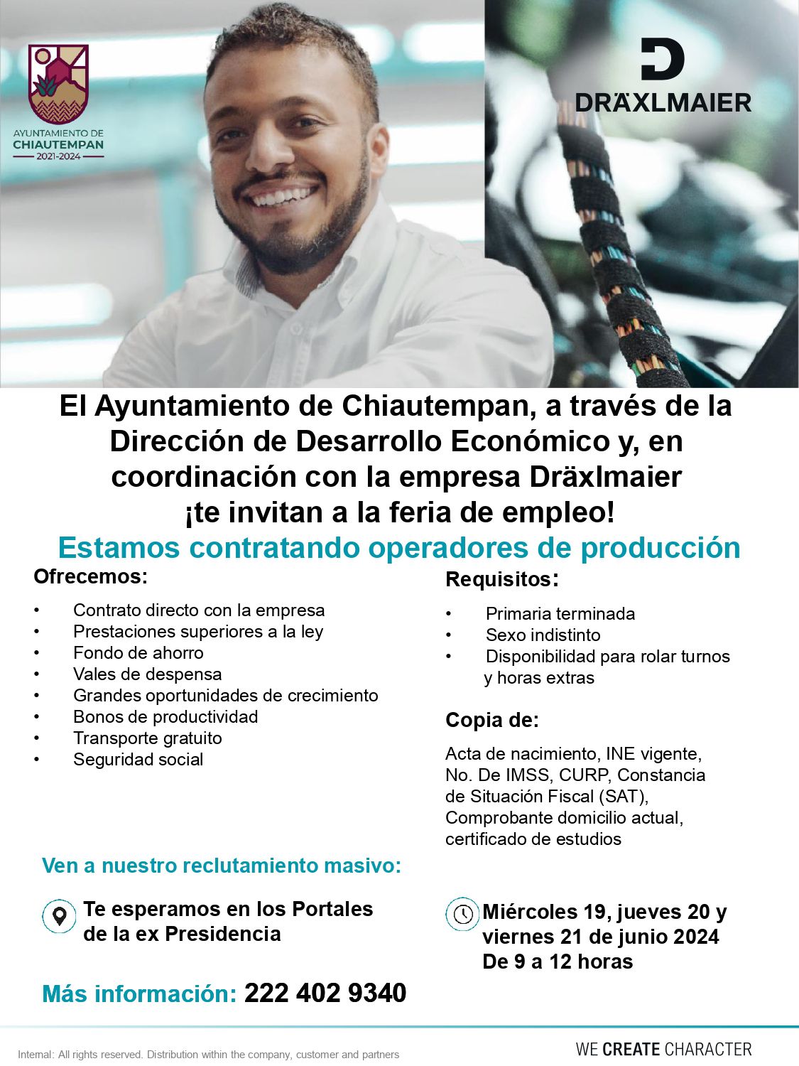 Ayuntamiento de Chiautempan y Draxlmaier invitan a participar en su bolsa de trabajo